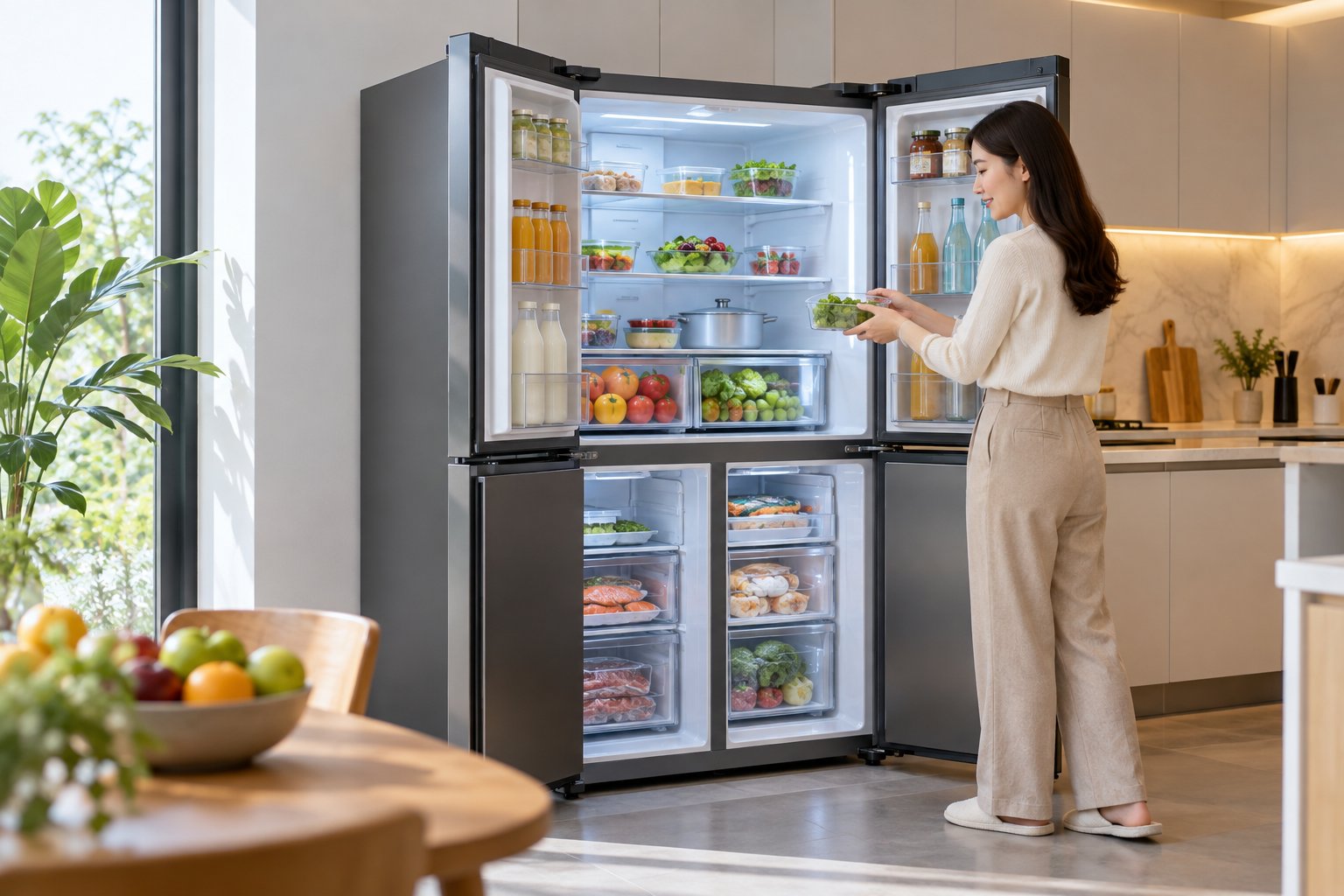 Tủ lạnh 4 cánh: Cách chọn kích thước, dung tích 4 Ảnh minh hoạ: Tủ lạnh 4 cánh: Cách chọn kích thước, dung tích